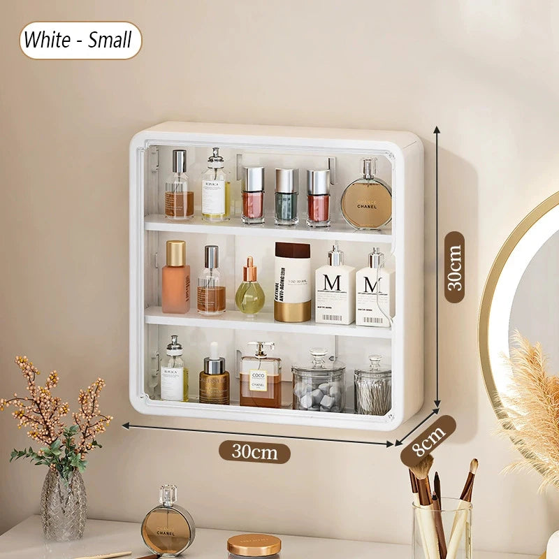 No-Drill Multi-Layer Bathroom Organizer – Transparent Cosmetic Display Cabinet