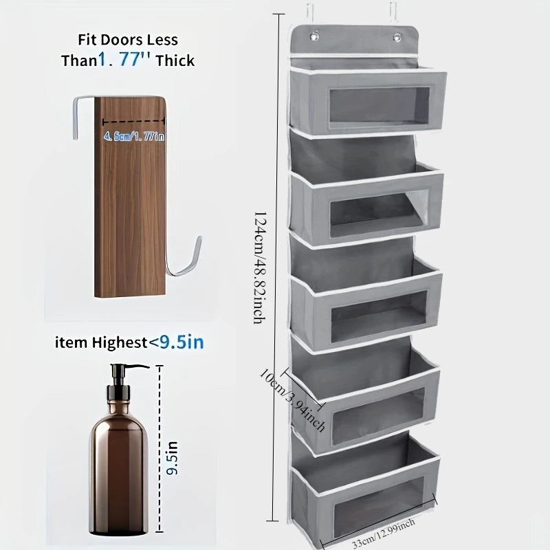 5-Shelf Hanging Organizer – Anti-Tilt Storage with Large Pockets for Bedroom & Bathroom
