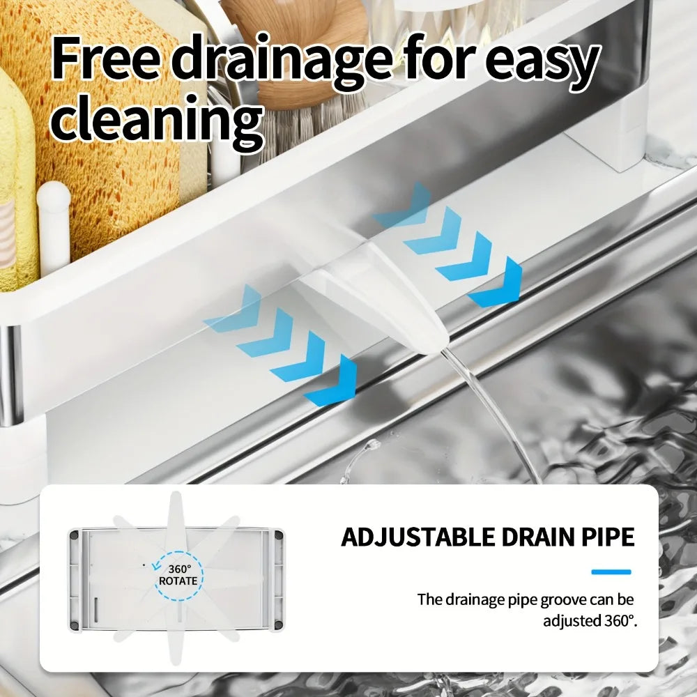 Stainless Steel Sponge & Sink Caddy – Drainable Organizer for Kitchen or Bathroom Cleaning Supplies