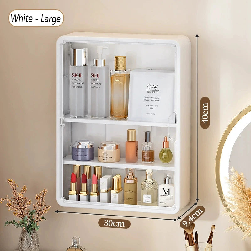 No-Drill Multi-Layer Bathroom Organizer – Transparent Cosmetic Display Cabinet