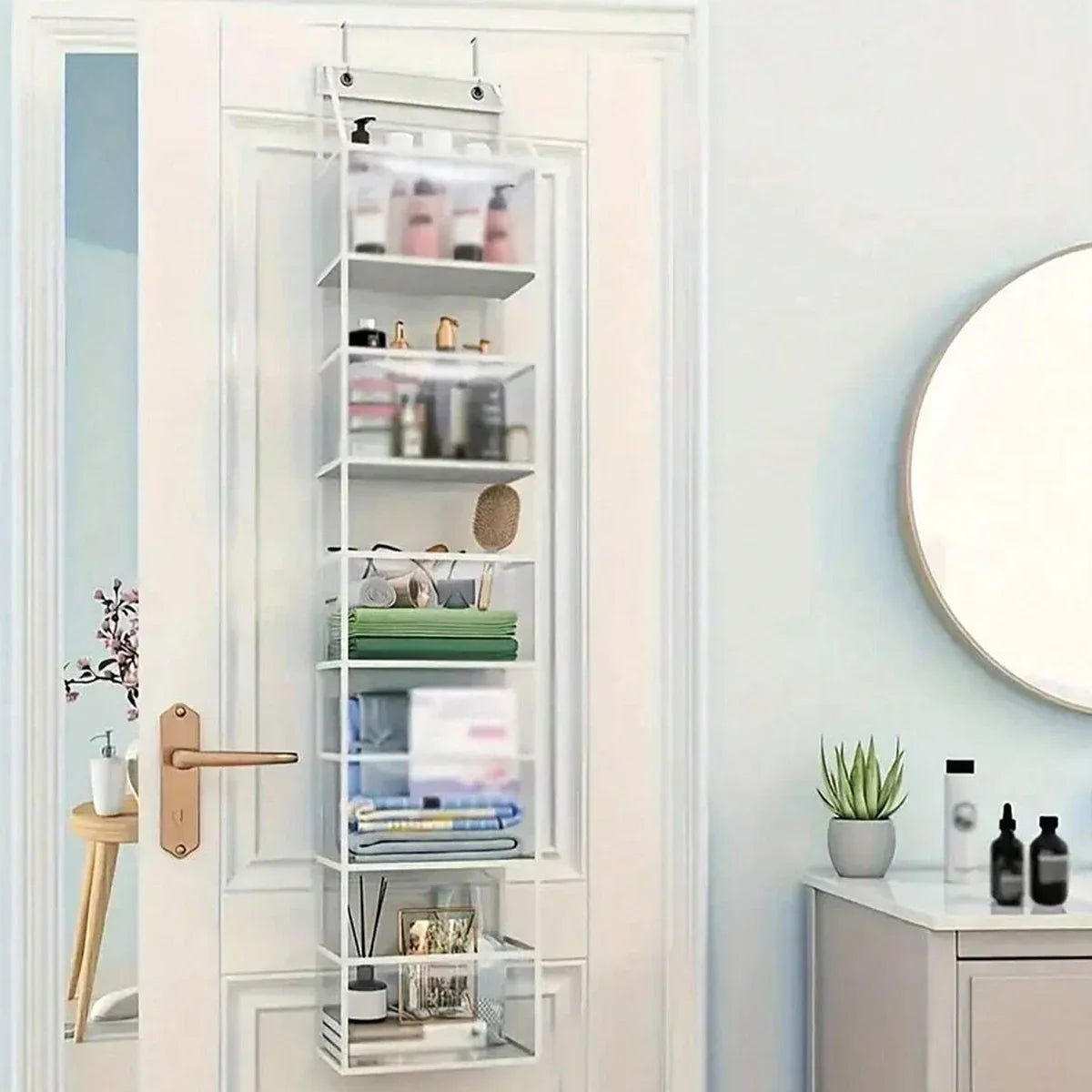 Over-the-Door Hanging Organizer – Foldable Clear Storage for Closet or Bathroom