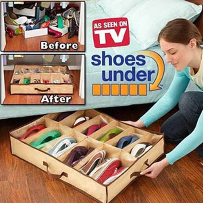 Collapsible Under‑Bed Storage compartment – Shoe Organizer with See‑Through Lid