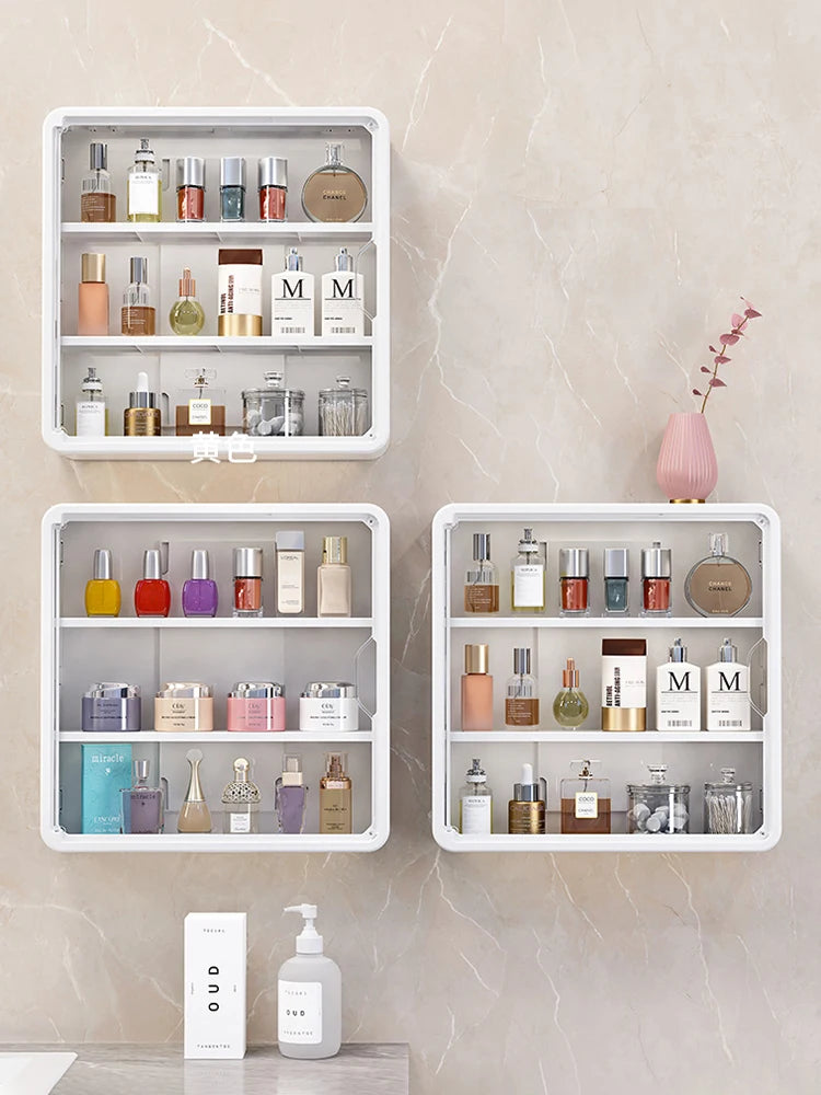 No-Drill Multi-Layer Bathroom Organizer – Transparent Cosmetic Display Cabinet