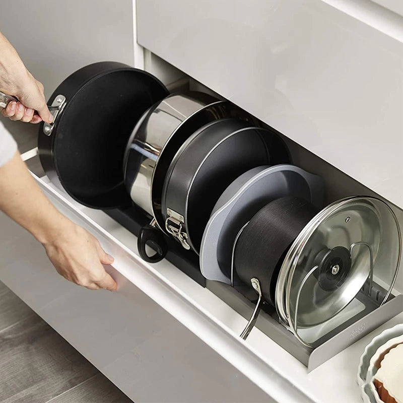 Expandable Stainless Steel Kitchen Organizer – Pot, Pan & Cutting Board Rack