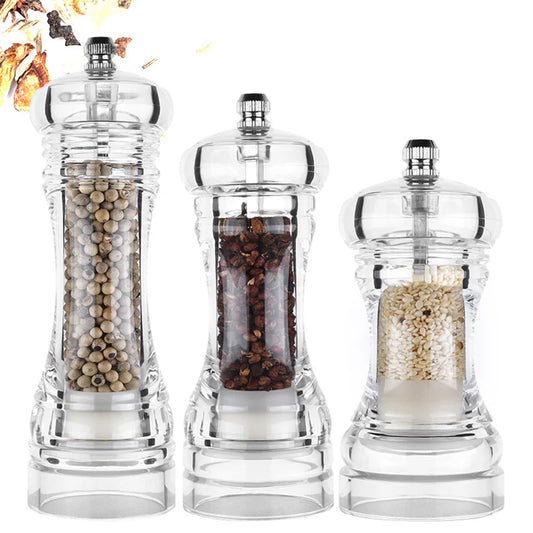 Adjustable Coarseness Salt & Pepper Grinder – Clear Acrylic Mill with Ceramic Rotor