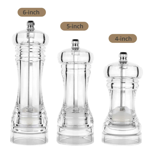 Adjustable Coarseness Salt & Pepper Grinder – Clear Acrylic Mill with Ceramic Rotor