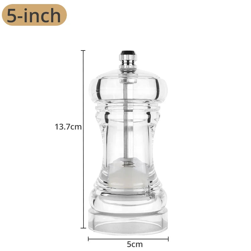 Adjustable Coarseness Salt & Pepper Grinder – Clear Acrylic Mill with Ceramic Rotor