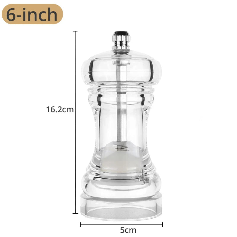 Adjustable Coarseness Salt & Pepper Grinder – Clear Acrylic Mill with Ceramic Rotor