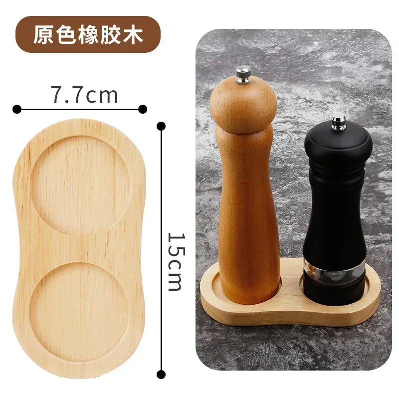 Bamboo Pepper Mill Tray – Wooden Salt & Pepper Shaker Stand with Raised Edge