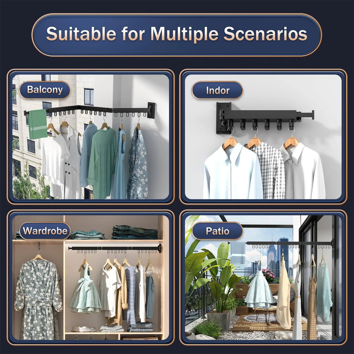 Retractable Wall-Mounted Drying Rack – Foldable Aluminum Clothes Hanger for Indoor Laundry