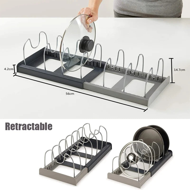 Expandable Stainless Steel Kitchen Organizer – Pot, Pan & Cutting Board Rack
