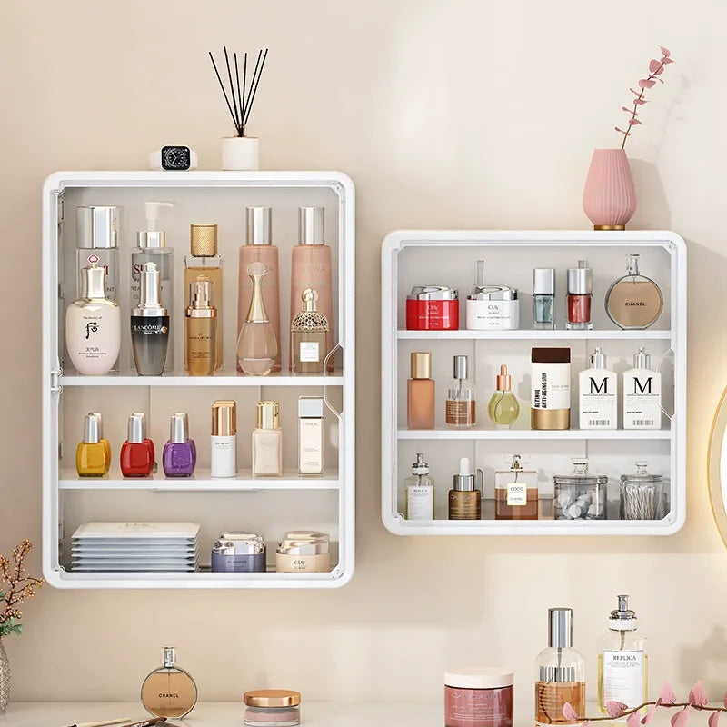 No-Drill Multi-Layer Bathroom Organizer – Transparent Cosmetic Display Cabinet
