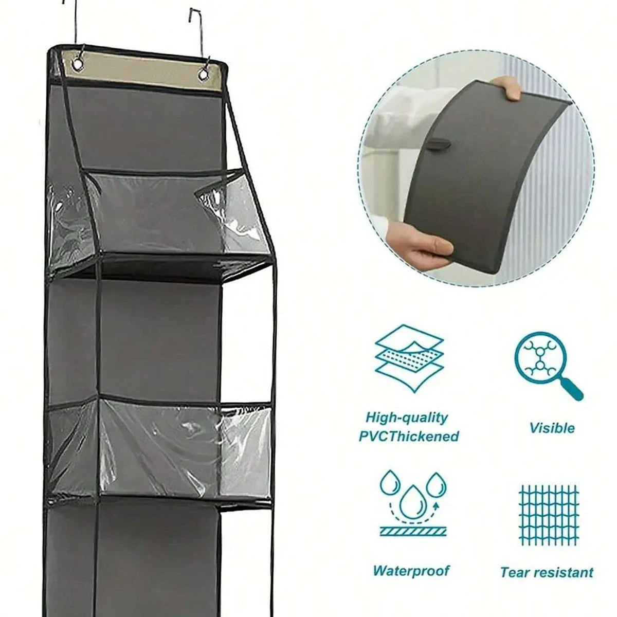 Over-the-Door Hanging Organizer – Foldable Clear Storage for Closet or Bathroom