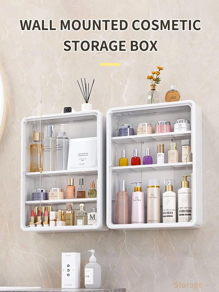 No-Drill Multi-Layer Bathroom Organizer – Transparent Cosmetic Display Cabinet