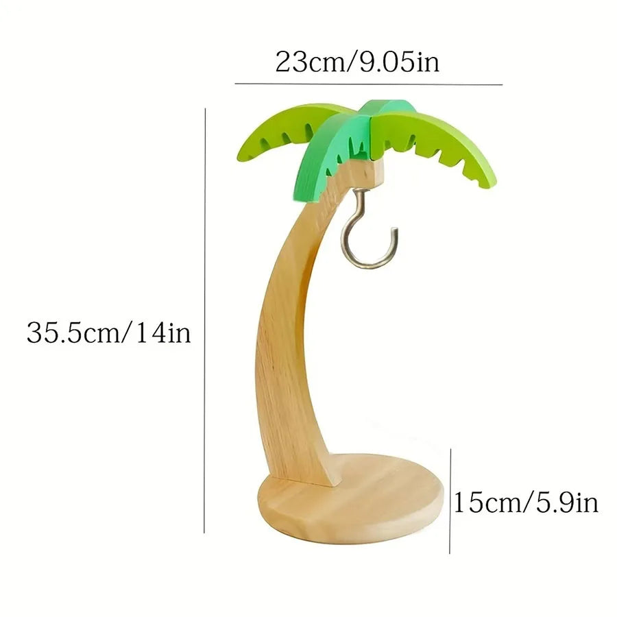 Wooden Banana Rack with Decorative Leaf – Hanging Vertical Fruit Storage Hook