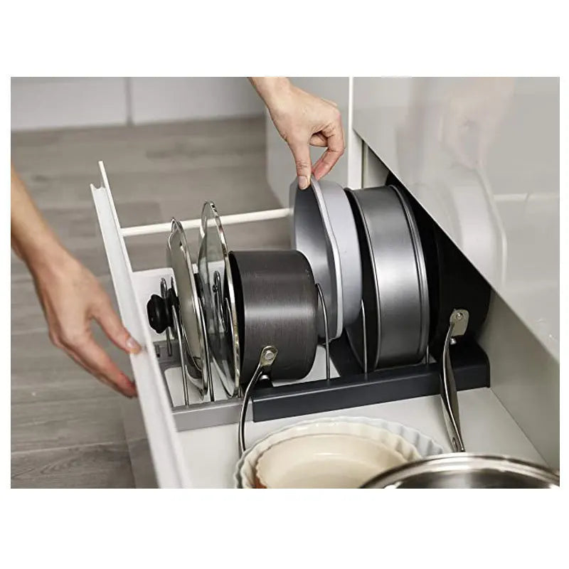 Expandable Stainless Steel Kitchen Organizer – Pot, Pan & Cutting Board Rack