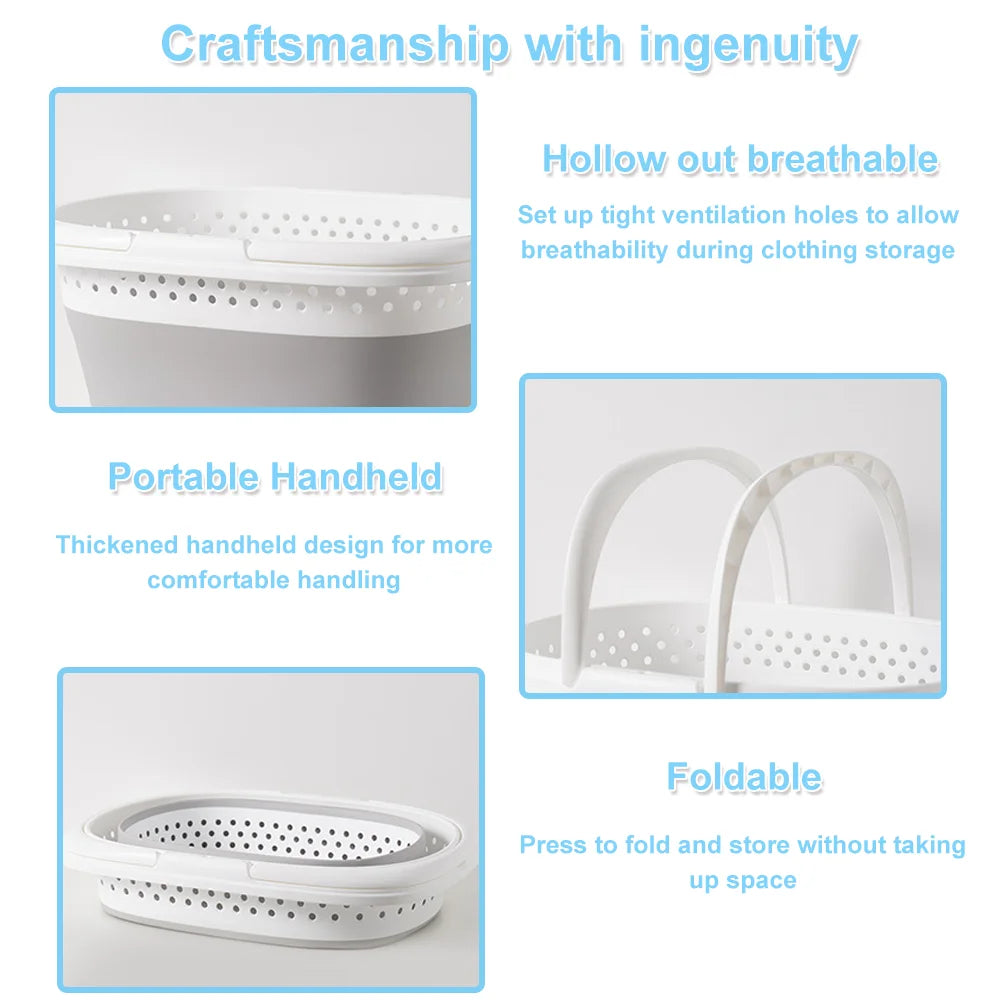 Collapsible Laundry Basket with Handle – Foldable Bathroom & Laundry Organizer