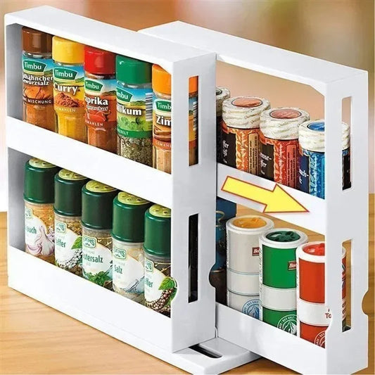 Multi-Function 2-Tier Spice Storage Rack – Adjustable Kitchen & Bathroom Organizer