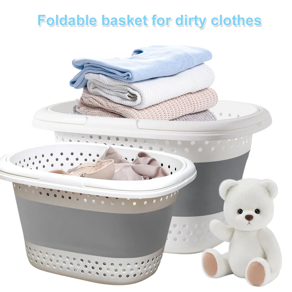 Collapsible Laundry Basket with Handle – Foldable Bathroom & Laundry Organizer