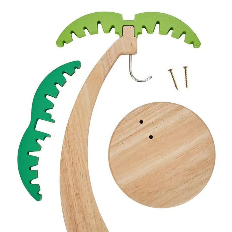 Wooden Banana Rack with Decorative Leaf – Hanging Vertical Fruit Storage Hook