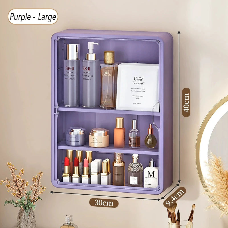 No-Drill Multi-Layer Bathroom Organizer – Transparent Cosmetic Display Cabinet