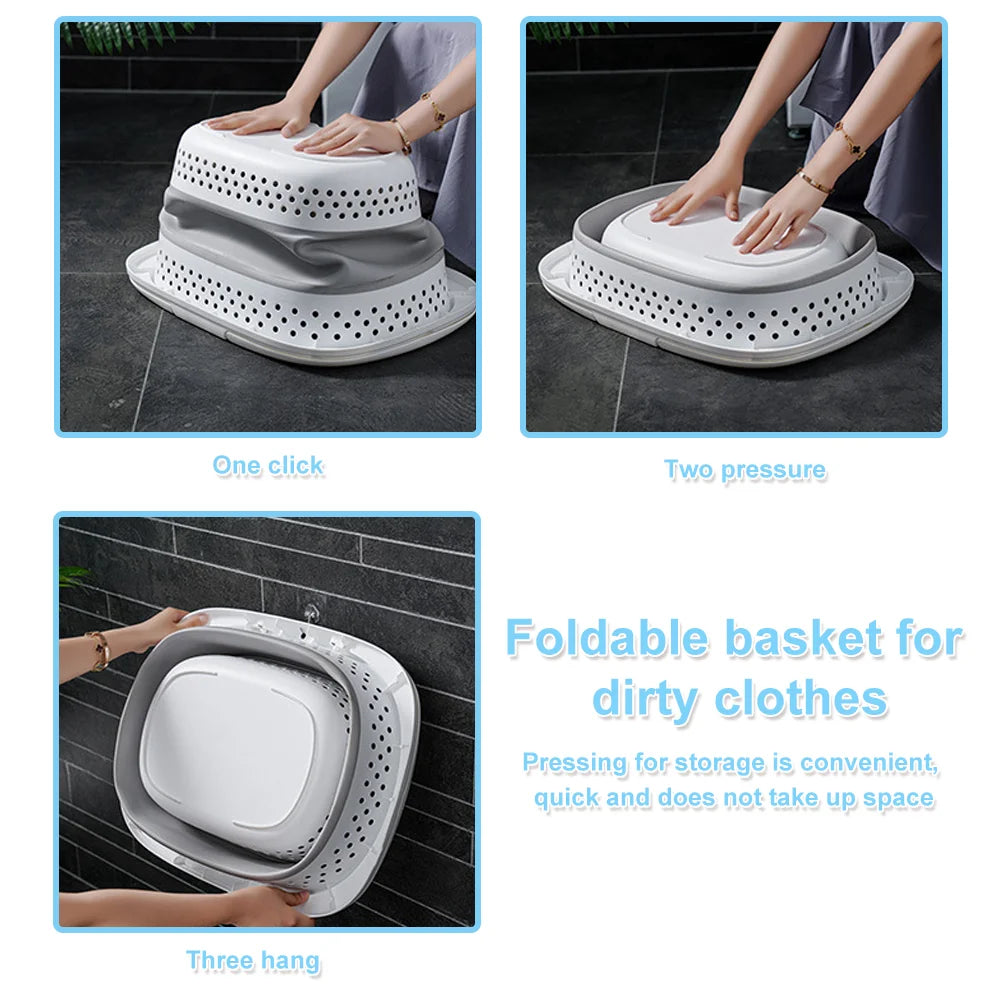 Collapsible Laundry Basket with Handle – Foldable Bathroom & Laundry Organizer