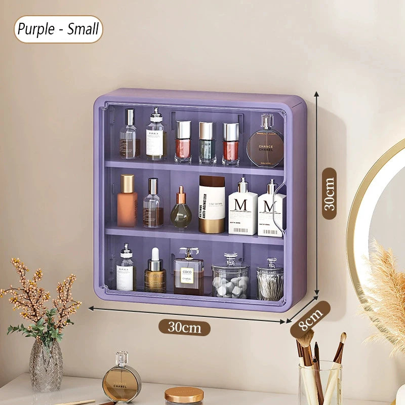 No-Drill Multi-Layer Bathroom Organizer – Transparent Cosmetic Display Cabinet