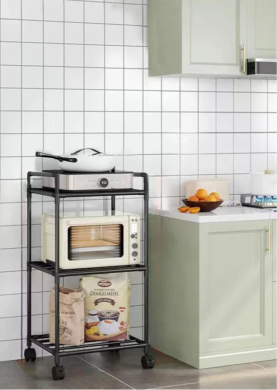 Multi-Layer Rolling Kitchen Storage Rack – Microwave & Pot Organizer