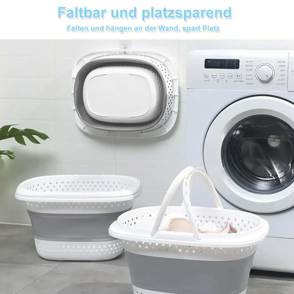Collapsible Laundry Basket with Handle – Foldable Bathroom & Laundry Organizer
