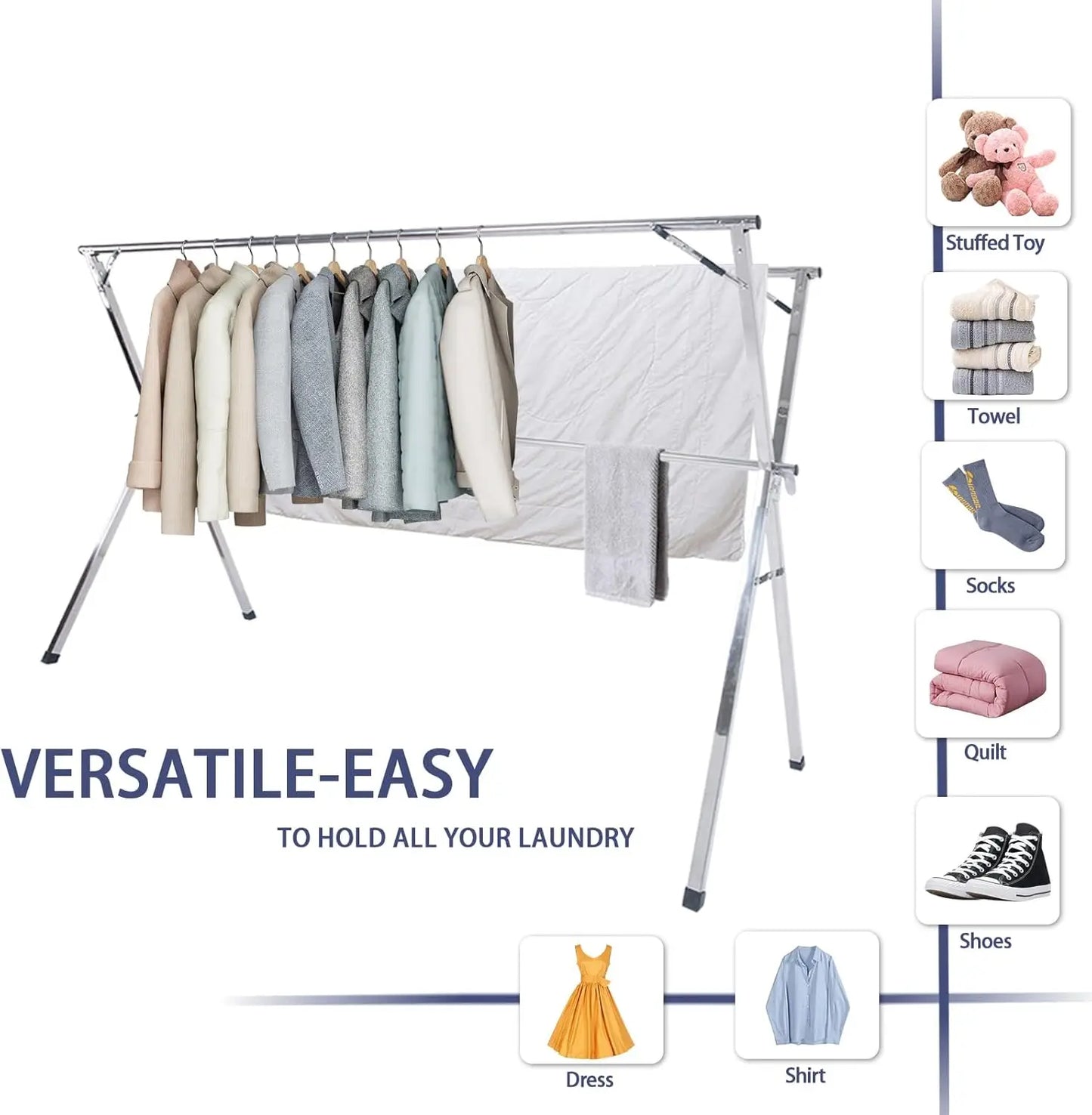 Foldable Adjustable Stainless Steel Clothes Drying Rack – Indoor/Outdoor