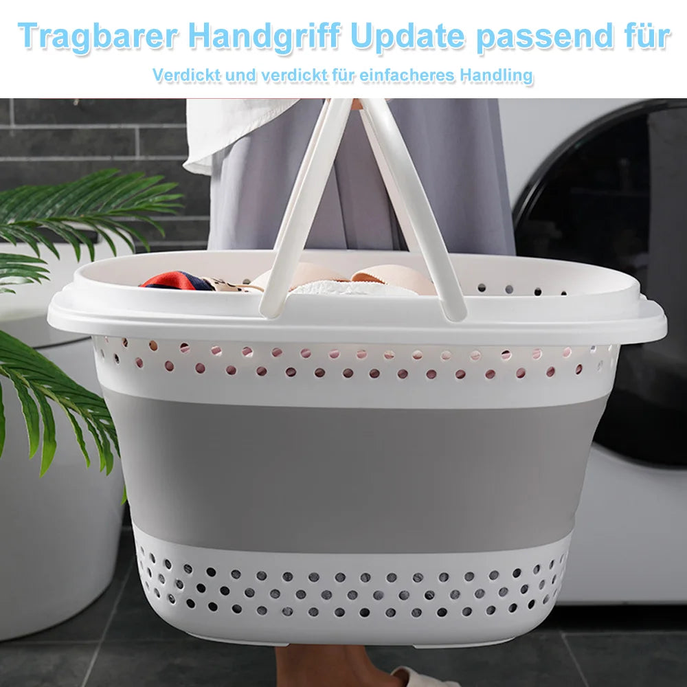 Collapsible Laundry Basket with Handle – Foldable Bathroom & Laundry Organizer