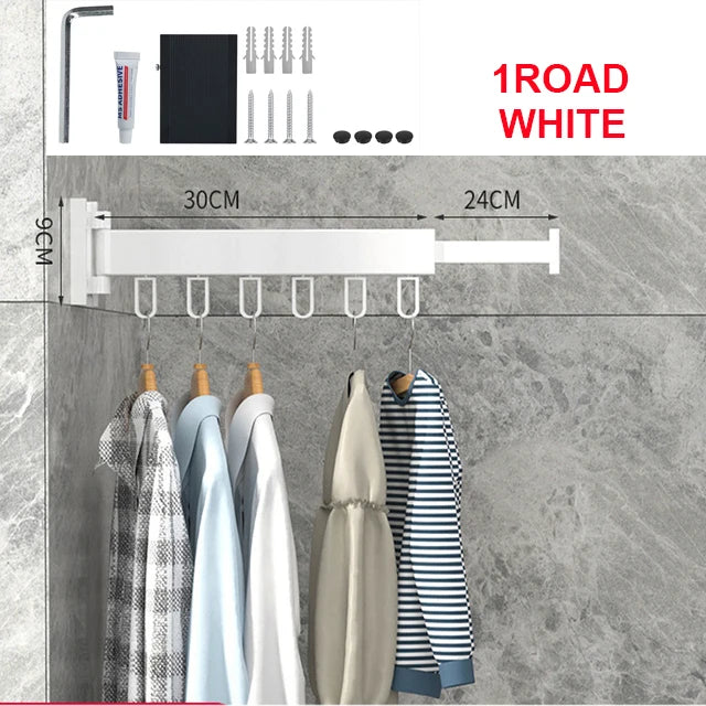Retractable Wall-Mounted Drying Rack – Foldable Aluminum Clothes Hanger for Indoor Laundry
