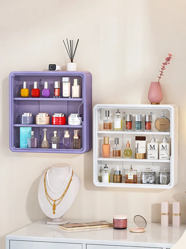 No-Drill Multi-Layer Bathroom Organizer – Transparent Cosmetic Display Cabinet