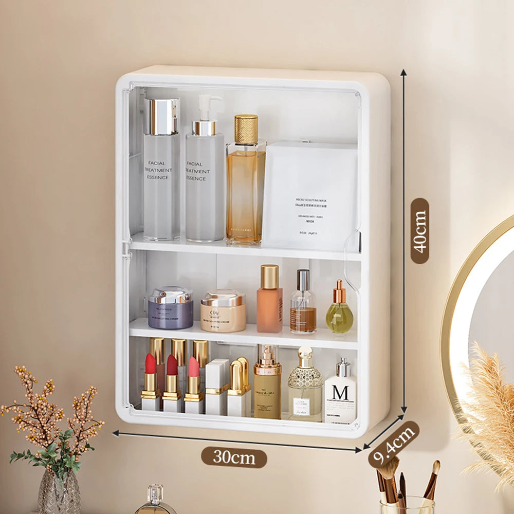 No-Drill Multi-Layer Bathroom Organizer – Transparent Cosmetic Display Cabinet