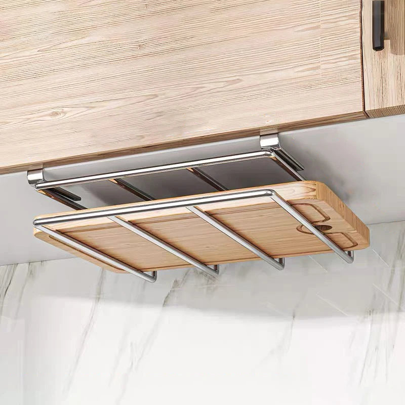 Under-Cabinet Cutting Board & Lid Organizer – Hanging Stainless Steel Kitchen Storage Rack