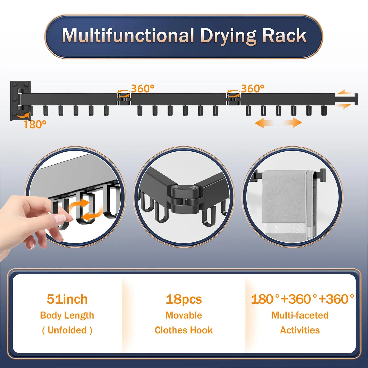 Retractable Wall-Mounted Drying Rack – Foldable Aluminum Clothes Hanger for Indoor Laundry