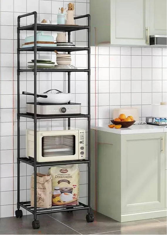 Multi-Layer Rolling Kitchen Storage Rack – Microwave & Pot Organizer