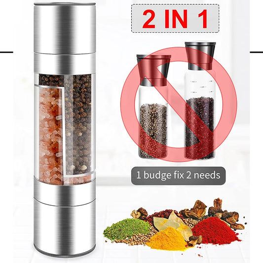 2-in-1 Stainless Steel Salt & Pepper Grinder – Adjustable Manual Spice Mill