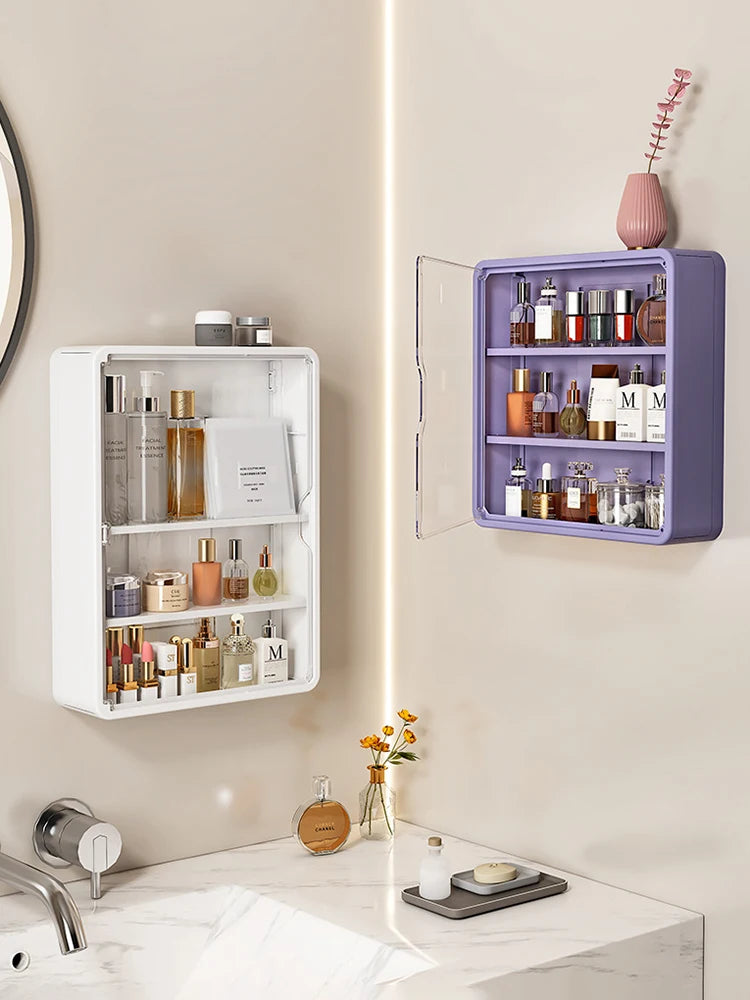 No-Drill Multi-Layer Bathroom Organizer – Transparent Cosmetic Display Cabinet