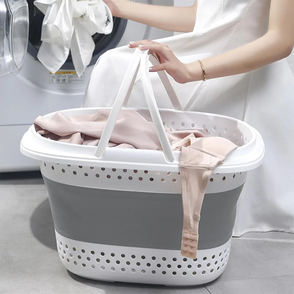 Collapsible Laundry Basket with Handle – Foldable Bathroom & Laundry Organizer