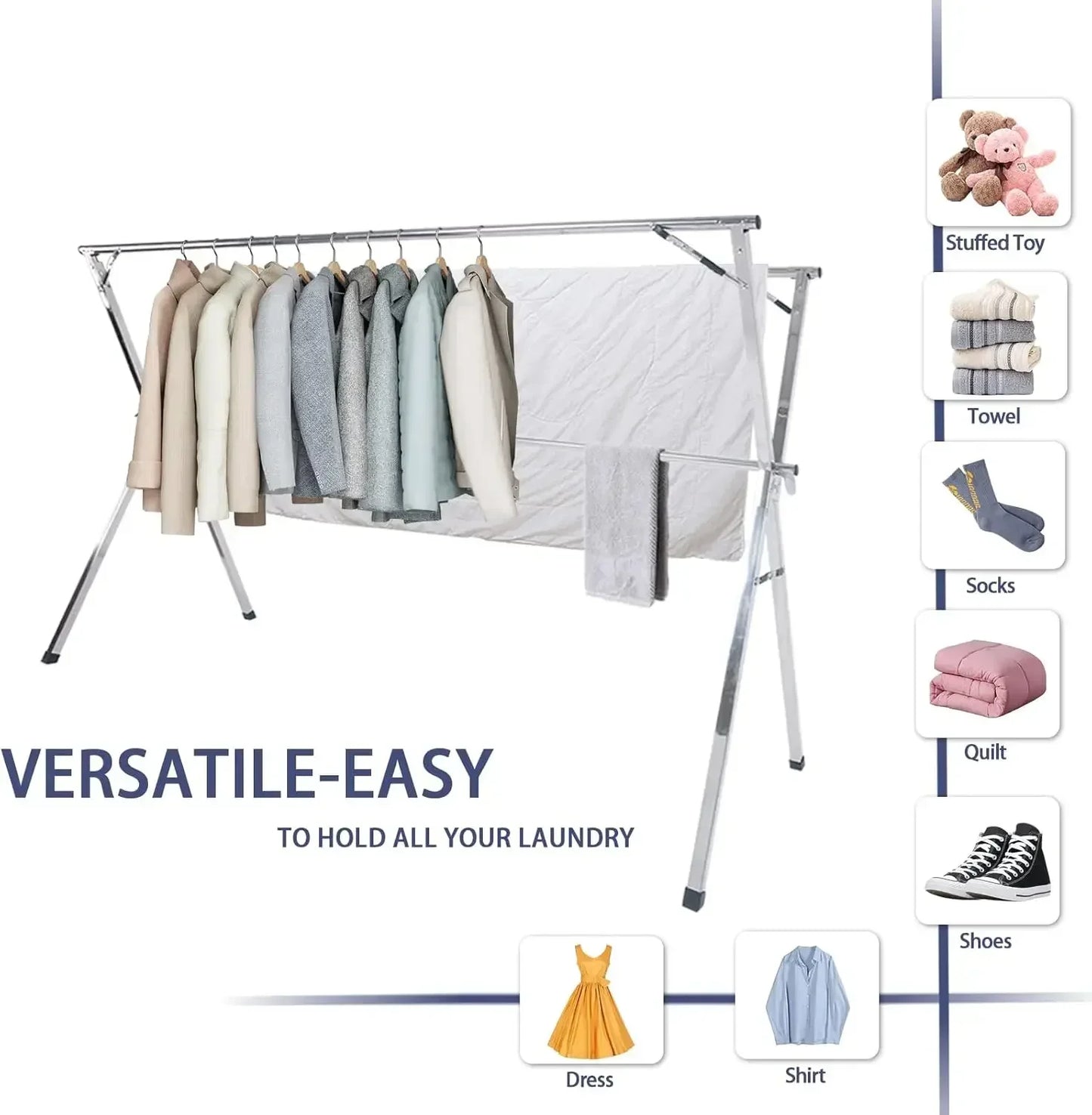 Foldable Adjustable Stainless Steel Clothes Drying Rack – Indoor/Outdoor