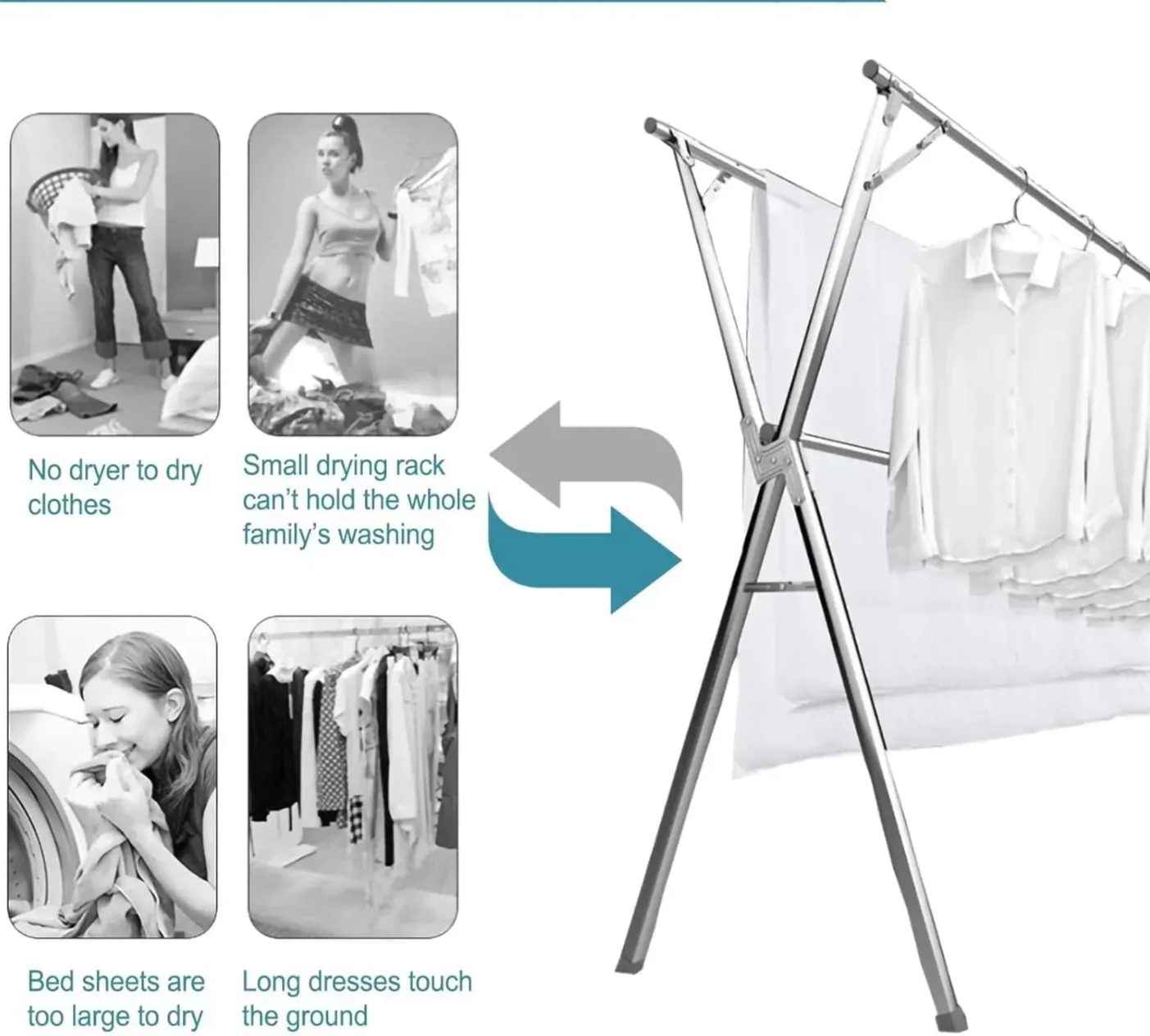 Foldable Adjustable Stainless Steel Clothes Drying Rack – Indoor/Outdoor