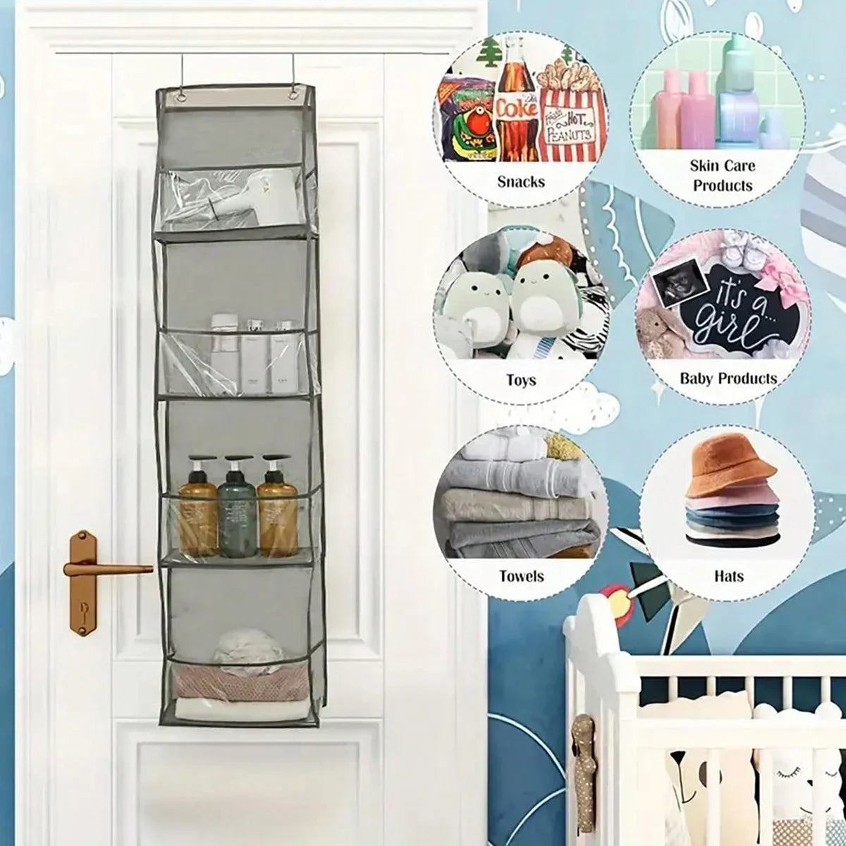 Over-the-Door Hanging Organizer – Foldable Clear Storage for Closet or Bathroom