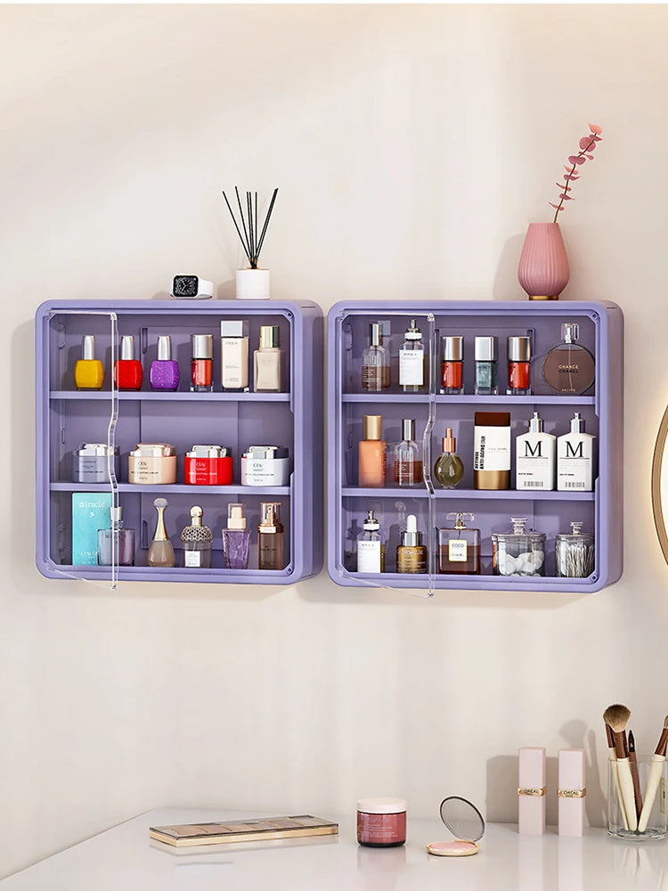 No-Drill Multi-Layer Bathroom Organizer – Transparent Cosmetic Display Cabinet