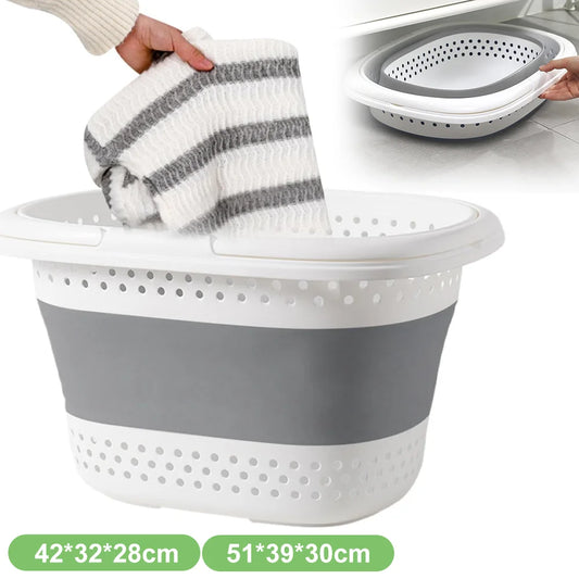 Collapsible Laundry Basket with Handle – Foldable Bathroom & Laundry Organizer