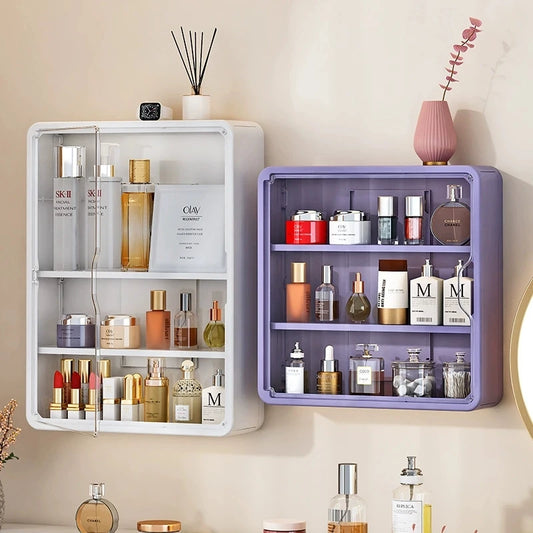 No-Drill Multi-Layer Bathroom Organizer – Transparent Cosmetic Display Cabinet