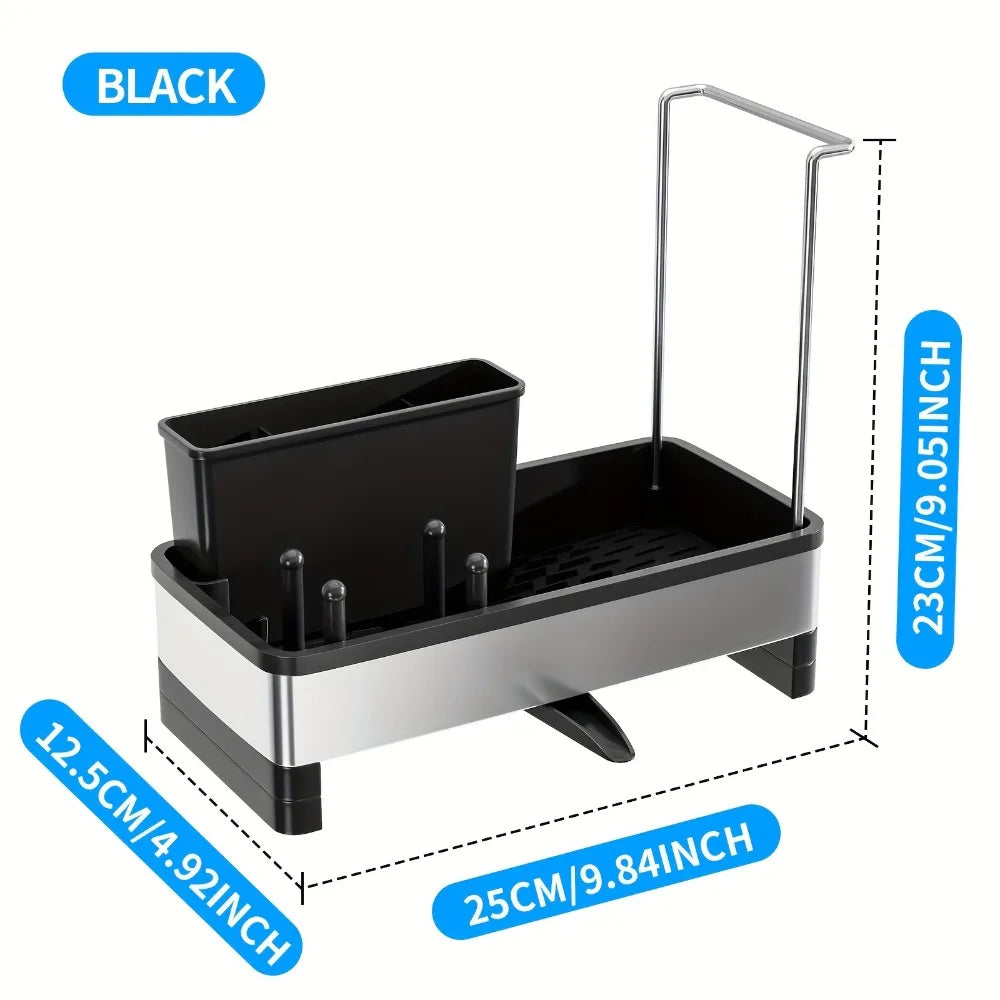 Stainless Steel Sponge & Sink Caddy – Drainable Organizer for Kitchen or Bathroom Cleaning Supplies