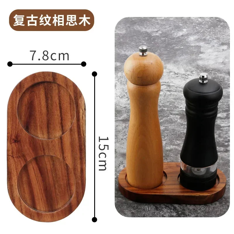 Bamboo Pepper Mill Tray – Wooden Salt & Pepper Shaker Stand with Raised Edge