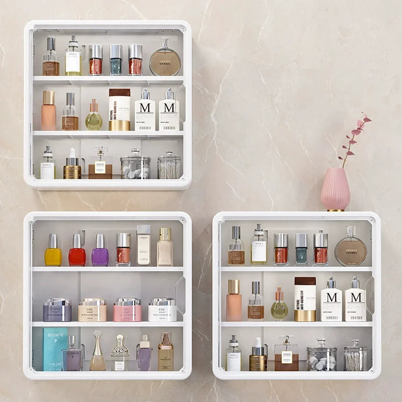 No-Drill Multi-Layer Bathroom Organizer – Transparent Cosmetic Display Cabinet