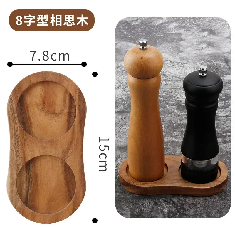 Bamboo Pepper Mill Tray – Wooden Salt & Pepper Shaker Stand with Raised Edge